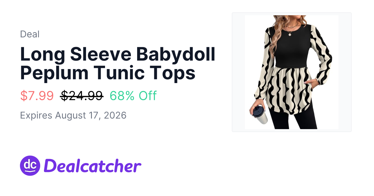 Amazon - Long Sleeve Babydoll Peplum Tunic Tops $7.99