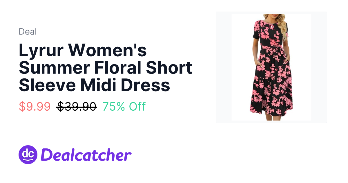 Amazon - Lyrur Women's Summer Floral Short Sleeve Midi Dress $9.99