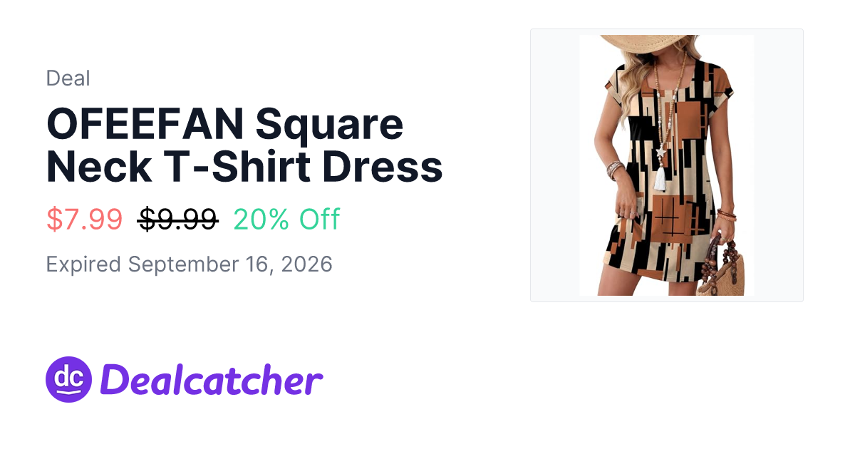 Amazon - OFEEFAN Square Neck T-Shirt Dress $7.99