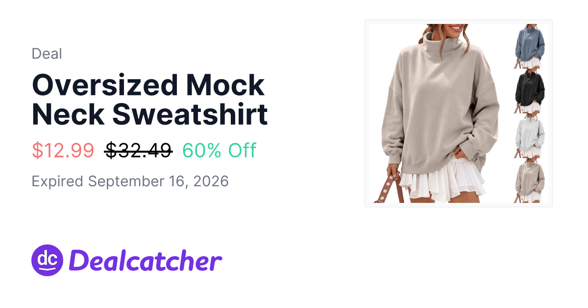 Amazon - Oversized Mock Neck Sweatshirt $12.99