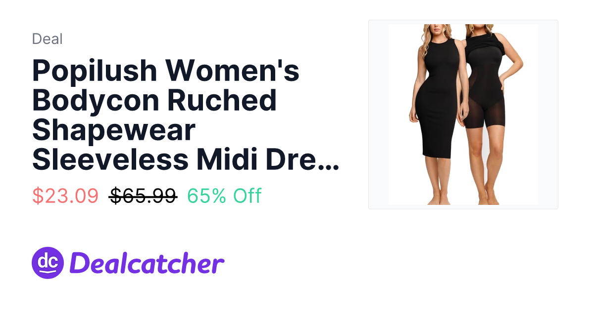 Amazon - Popilush Women's Bodycon Ruched Shapewear Sleeveless Midi Dresses Black S $23.09