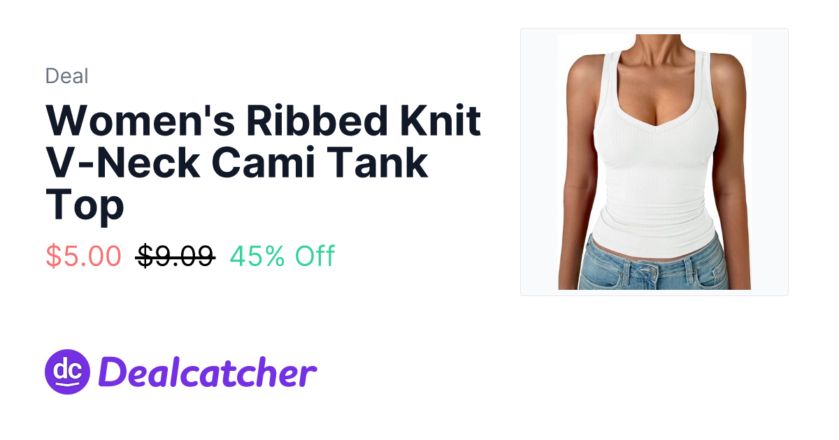 Amazon - Women's Ribbed Knit V-Neck Cami Tank Top $5.00