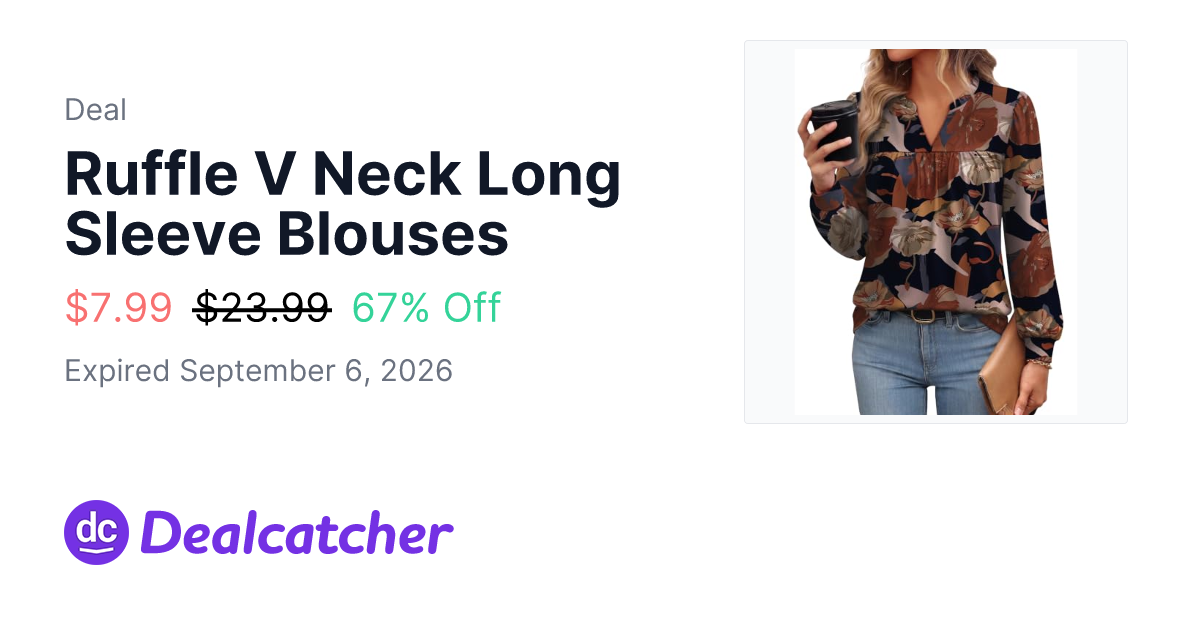 Amazon - Ruffle V Neck Long Sleeve Blouses $7.99