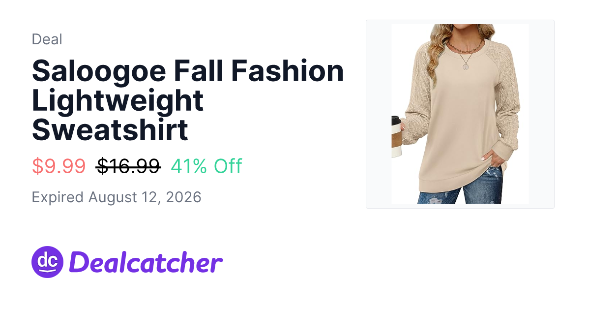 Amazon - Saloogoe Fall Fashion Lightweight Sweatshirt $9.99