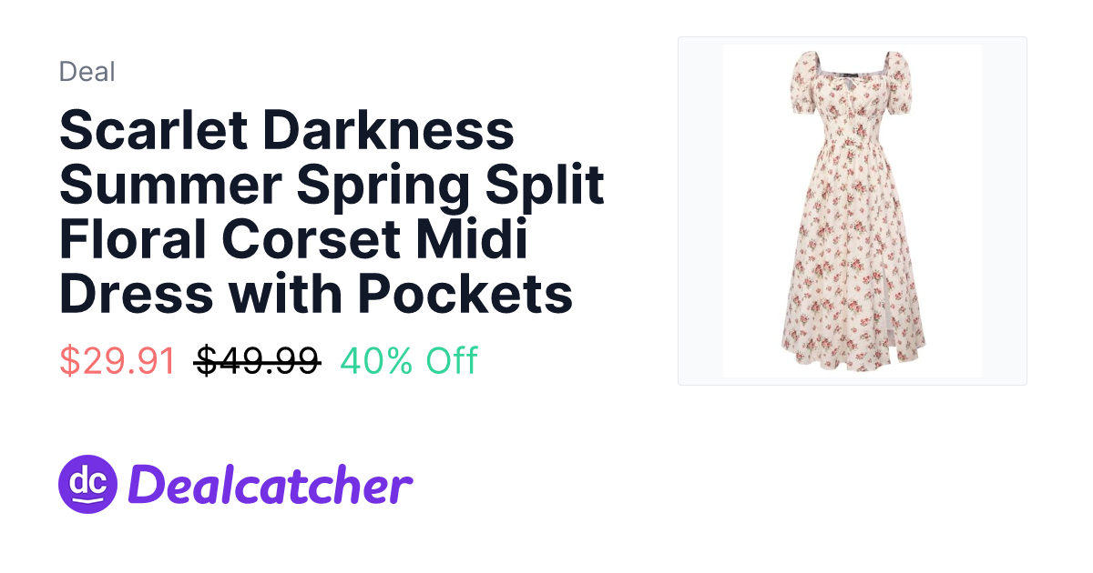 Amazon - Scarlet Darkness Summer Spring Split Floral Corset Midi Dress with Pockets $29.91
