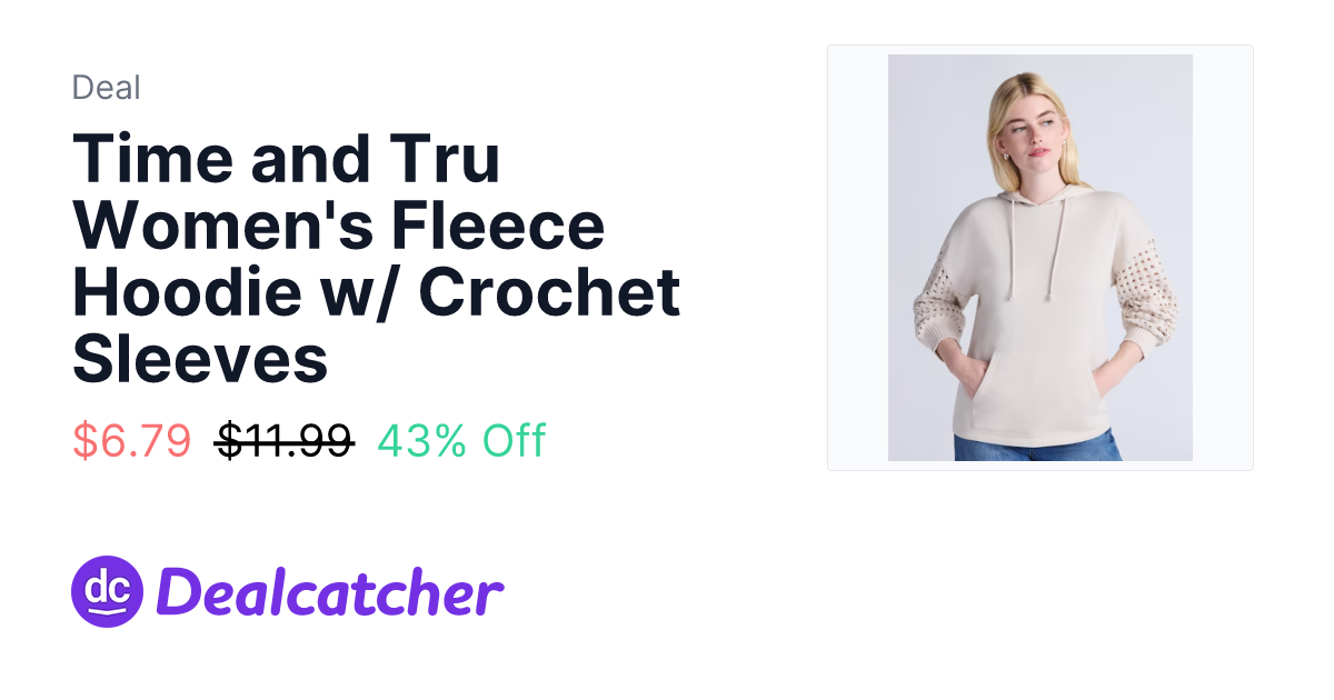 Walmart - Time and Tru Women's Fleece Hoodie w/ Crochet Sleeves $6.79