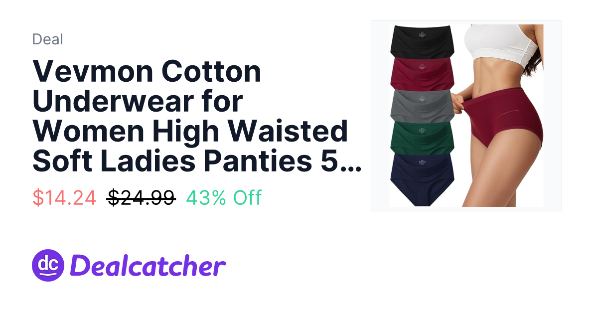 Amazon - Vevmon Cotton Underwear for Women High Waisted Soft Ladies Panties 5 Pack $14.99