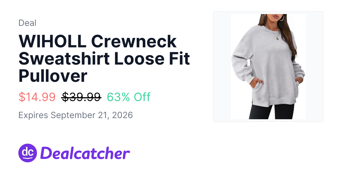Amazon - WIHOLL Crewneck Sweatshirt Loose Fit Pullover $14.99
