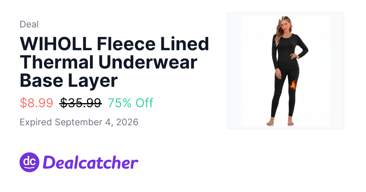 Amazon - WIHOLL Fleece Lined Thermal Underwear Base Layer $8.99