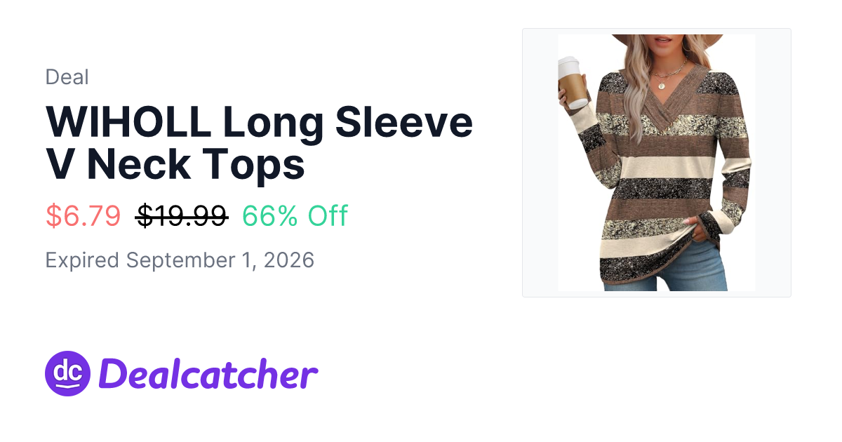 Amazon - WIHOLL Long Sleeve V Neck Tops $6.79