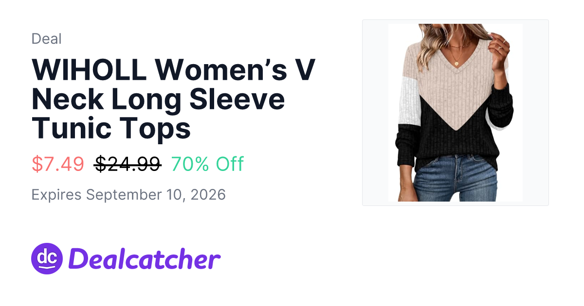 Amazon - WIHOLL Women’s V Neck Long Sleeve Tunic Tops $7.49