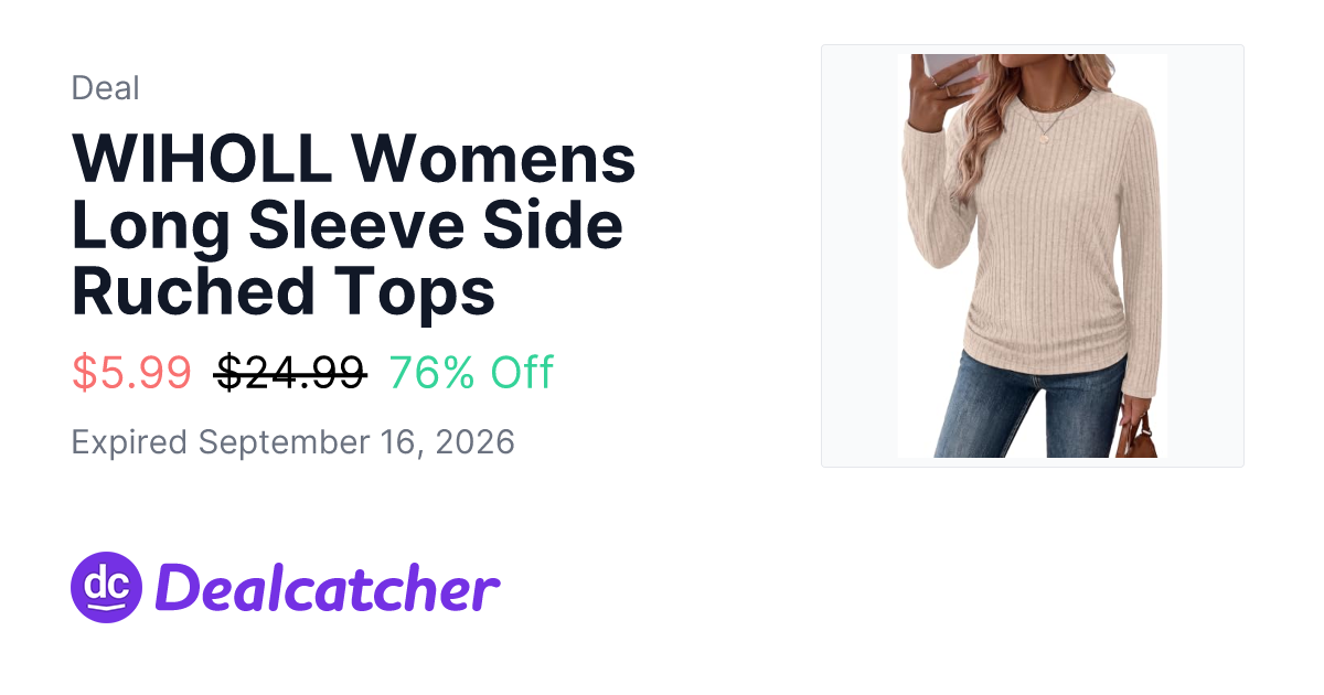 Amazon - WIHOLL Womens Long Sleeve Side Ruched Tops $5.99