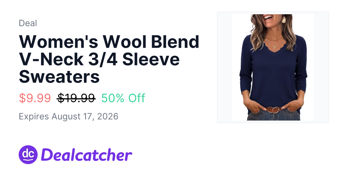 Amazon - Women's Wool Blend V-Neck 3/4 Sleeve Sweaters $9.99