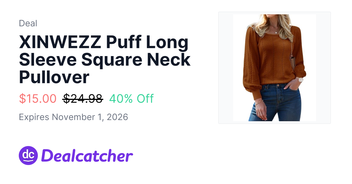 Amazon - XINWEZZ Puff Long Sleeve Square Neck Pullover $15.00