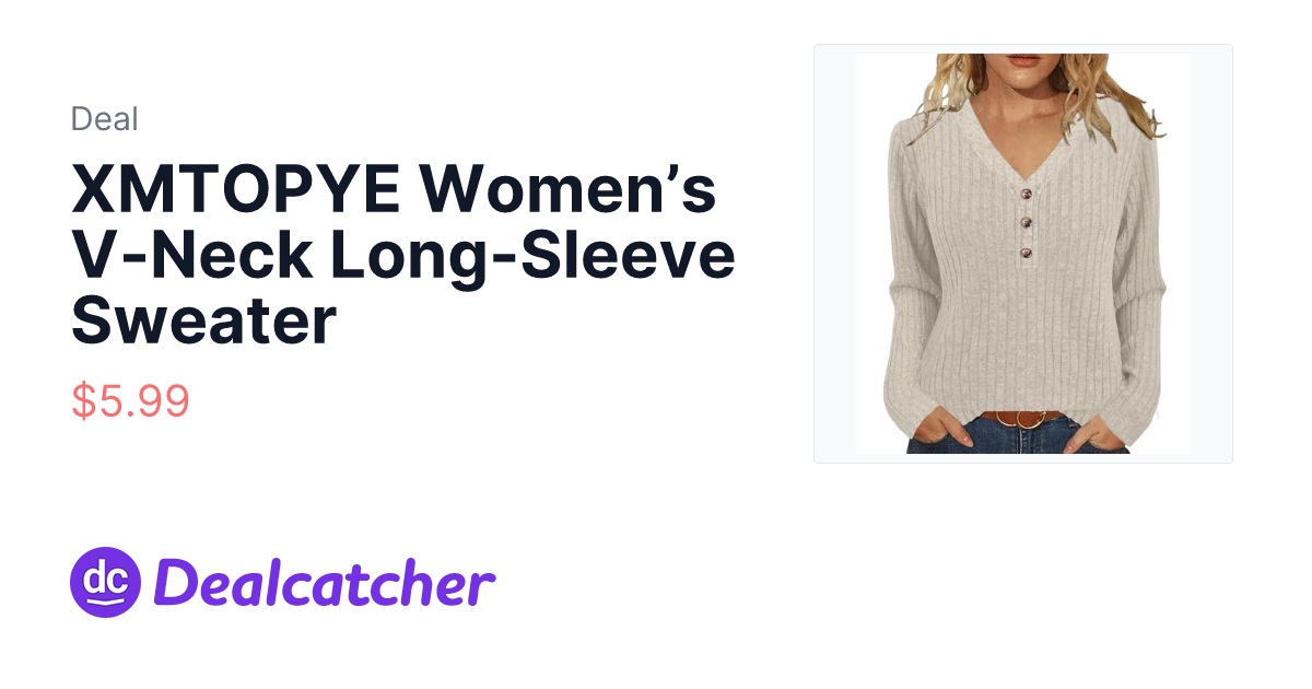 Amazon - XMTOPYE Women’s V-Neck Long-Sleeve Sweater $5.99