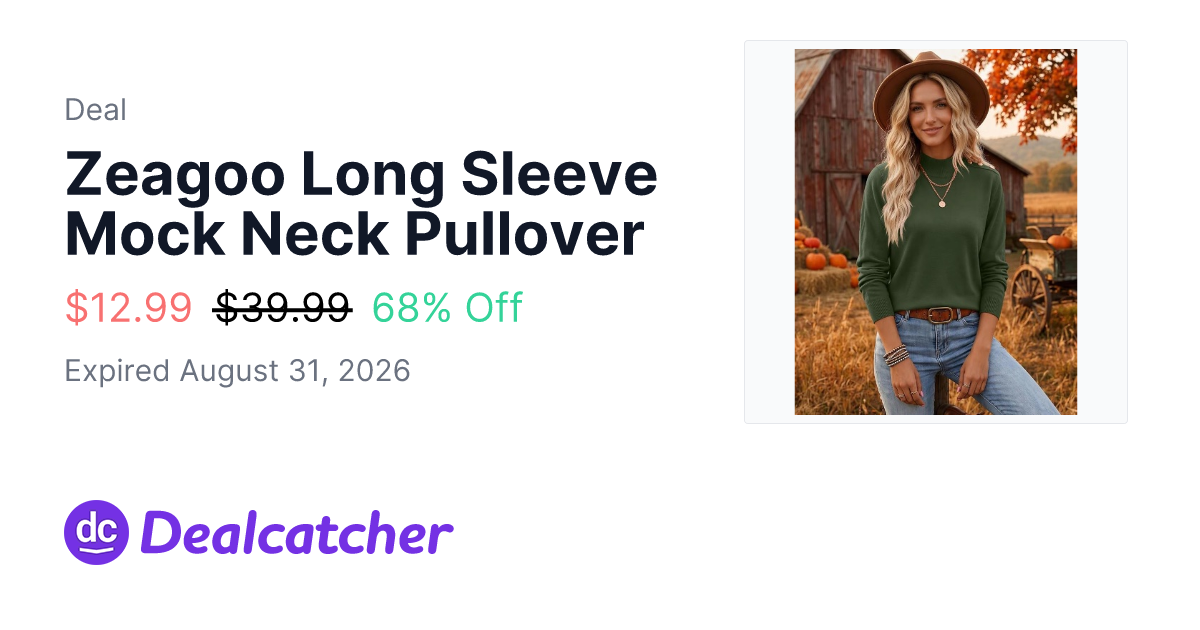 Amazon - Zeagoo Long Sleeve Mock Neck Pullover $12.99