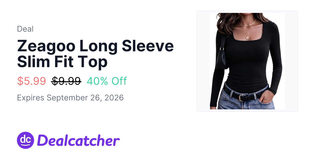 Amazon - Zeagoo Long Sleeve Slim Fit Top $5.99
