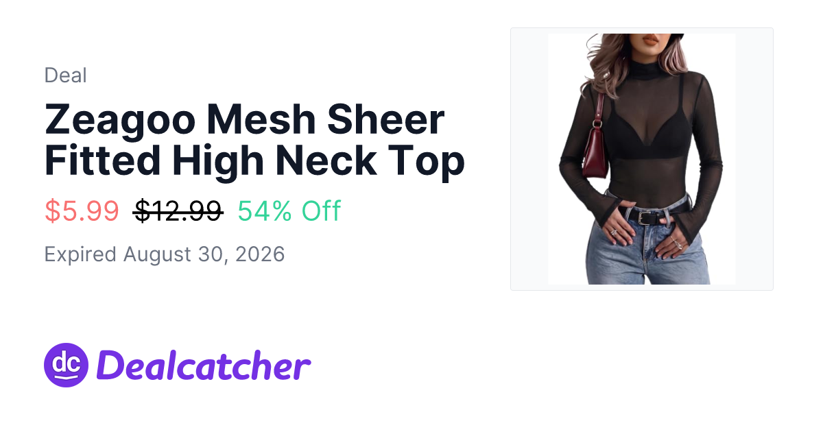 Amazon - Zeagoo Mesh Sheer Fitted High Neck Top $5.99
