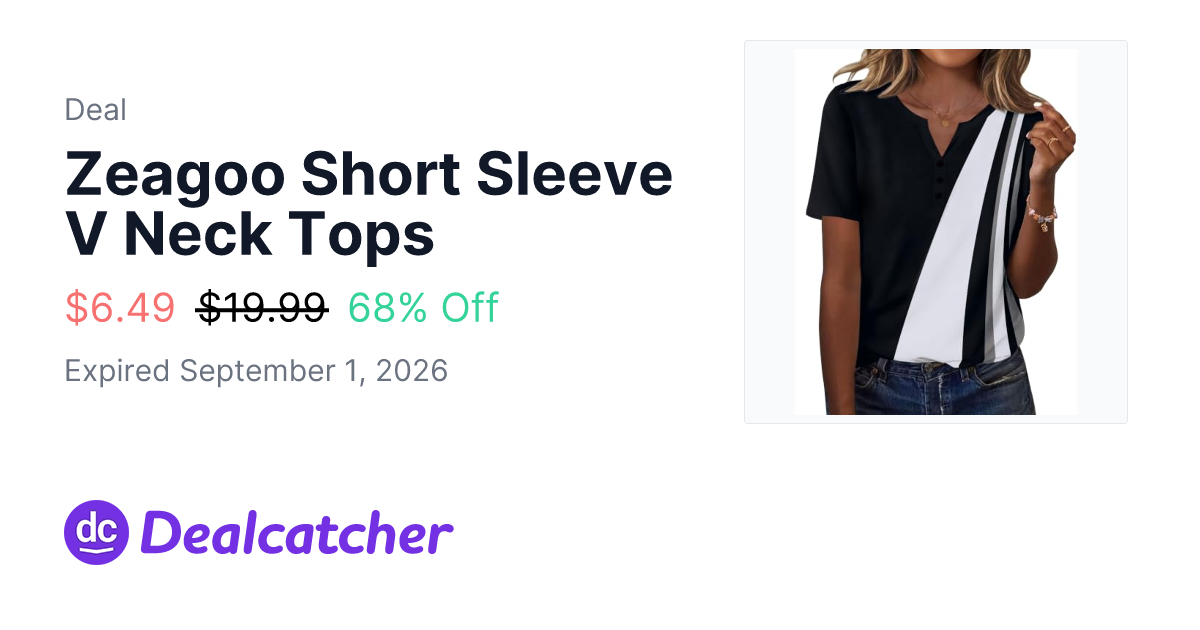 Amazon - Zeagoo Short Sleeve V Neck Tops $6.49