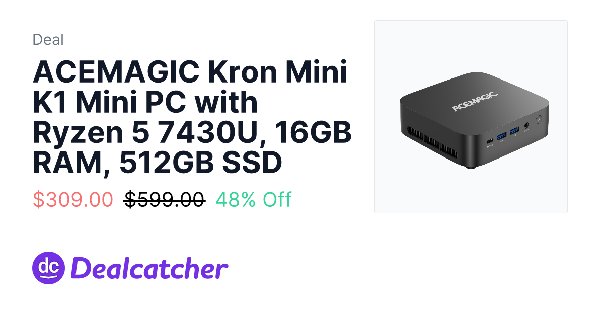 ACEMAGIC - ACEMAGIC Kron Mini K1 Mini PC with Ryzen 5 7430U, 16GB RAM, 512GB SSD $309.00