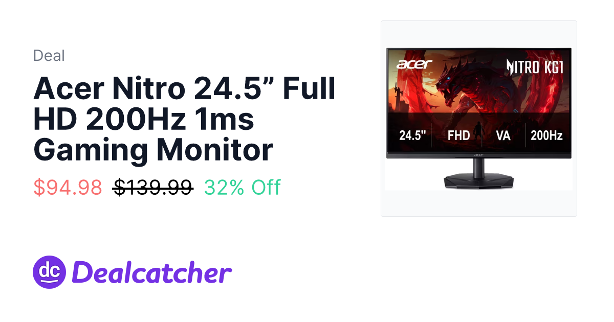 Walmart - Acer Nitro 24.5” Full HD 200Hz 1ms Gaming Monitor $94.98