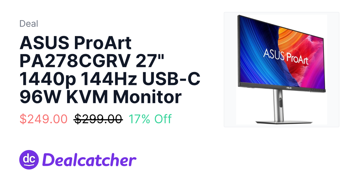 B&H Photo - ASUS ProArt PA278CGRV 27" 1440p 144Hz USB-C 96W KVM Monitor $249.00