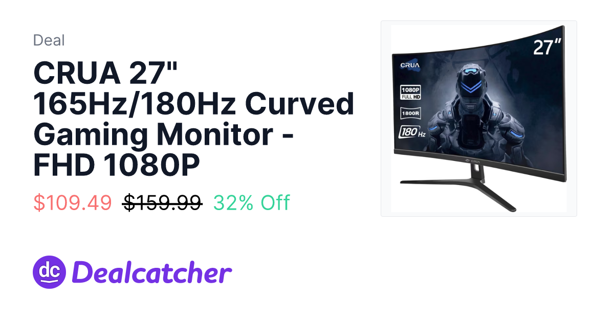Walmart - CRUA 27" 165Hz/180Hz Curved Gaming Monitor - FHD 1080P $109.49