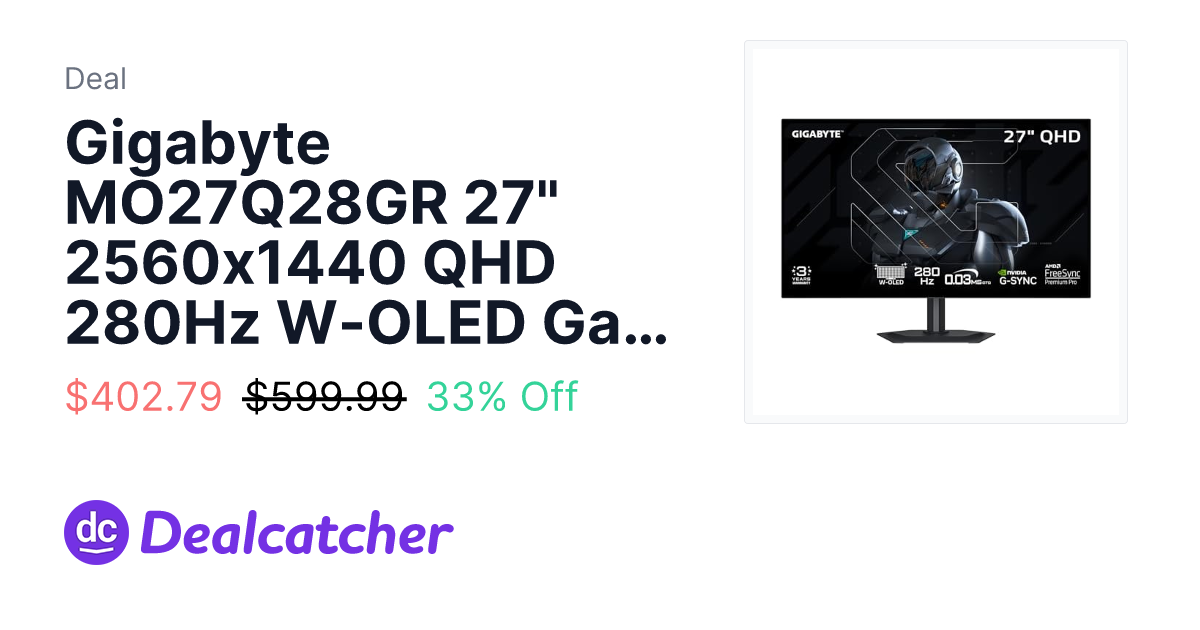 Amazon - Gigabyte MO27Q28GR 27" 2560x1440 QHD 280Hz W-OLED Gaming Monitor $423.99