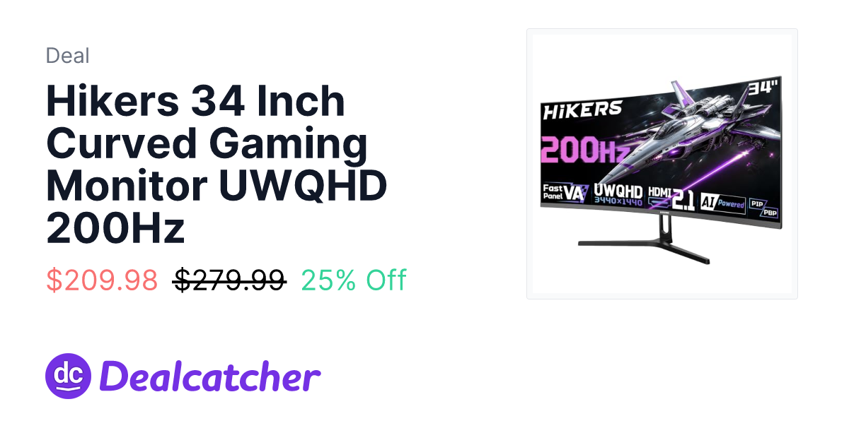Amazon - Hikers 34 Inch Curved Gaming Monitor UWQHD 200Hz $209.98