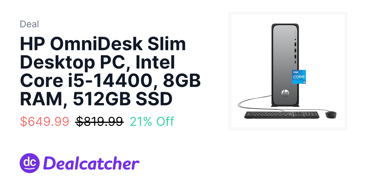 Amazon - HP OmniDesk Slim Desktop PC, Intel Core i5-14400, 8GB RAM, 512GB SSD $649.99