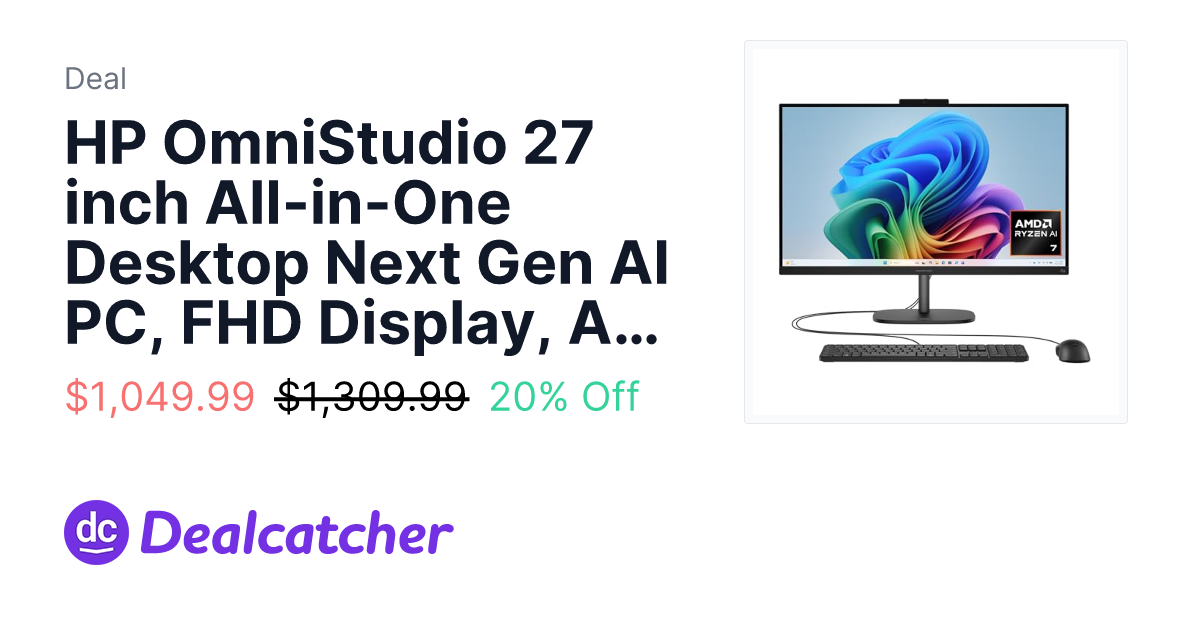 Amazon - HP OmniStudio 27 inch All-in-One Desktop Next Gen AI PC, FHD Display, AMD AI 7 445, 16GB RAM, 512GB SSD $1,049.99