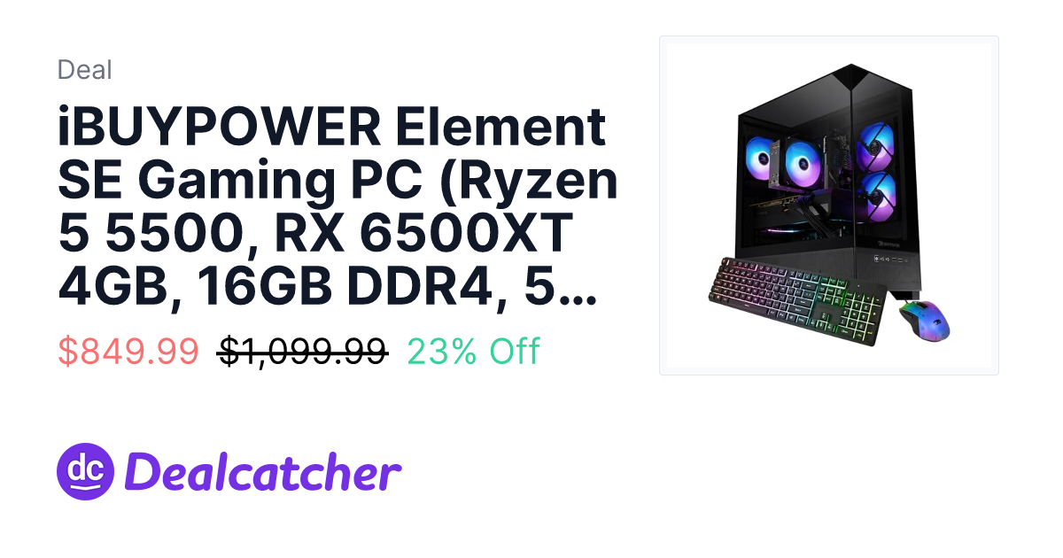 Amazon - iBUYPOWER Element SE Gaming PC (Ryzen 5 5500, RX 6500XT 4GB, 16GB DDR4, 512GB NVMe SSD) $849.99