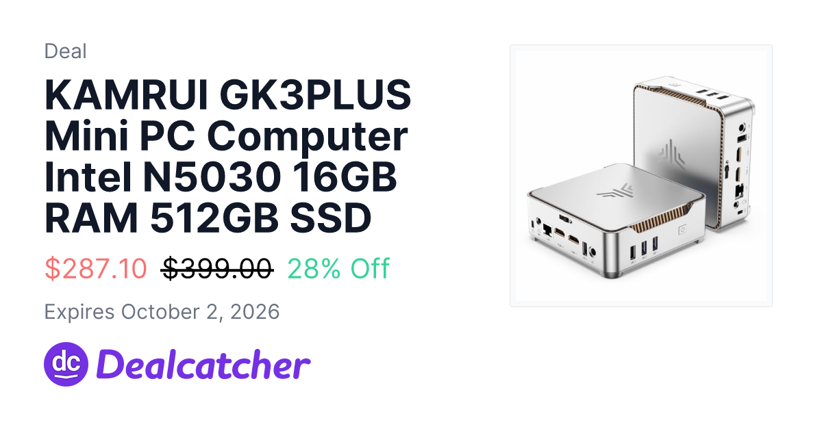 Amazon - KAMRUI GK3PLUS Mini PC Computer Intel N5030 16GB RAM 512GB SSD $287.10