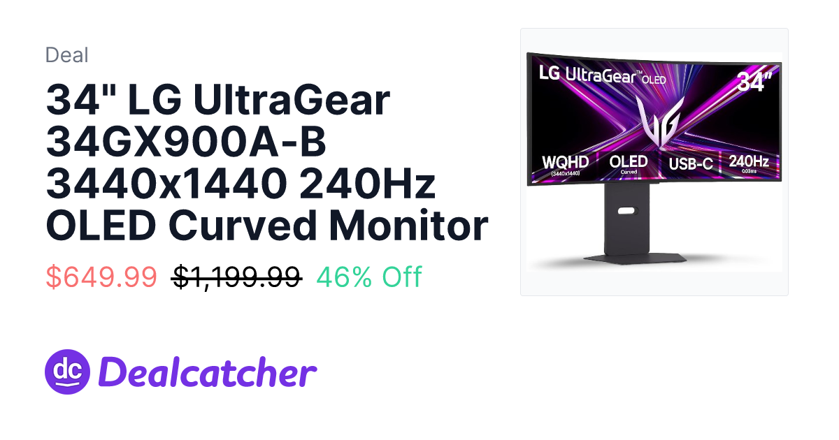 Amazon - 34" LG UltraGear 34GX900A-B 3440x1440 240Hz OLED Curved Monitor $649.99