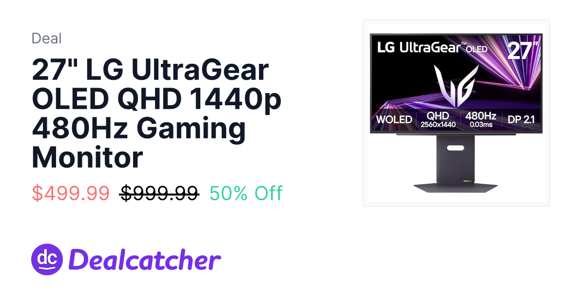 Amazon - 27" LG UltraGear OLED QHD 1440p 480Hz Gaming Monitor $499.99