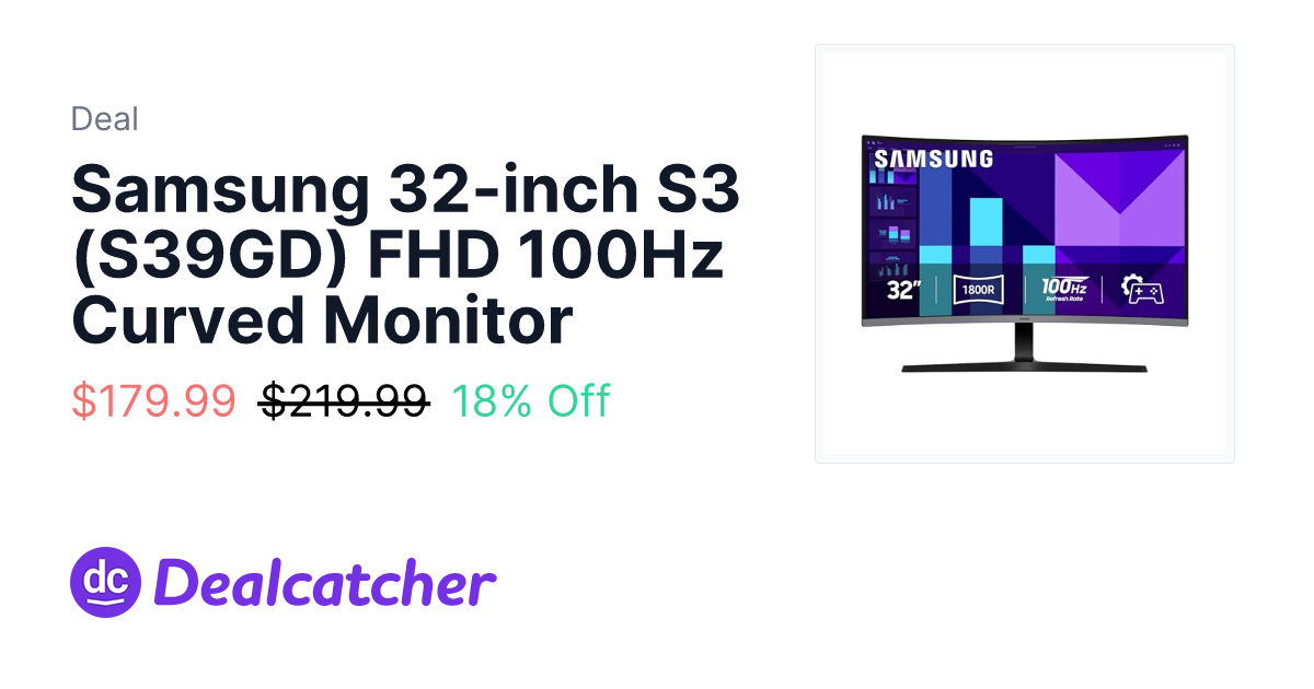 Amazon - Samsung 32-inch S3 (S39GD) FHD 100Hz Curved Monitor $179.99