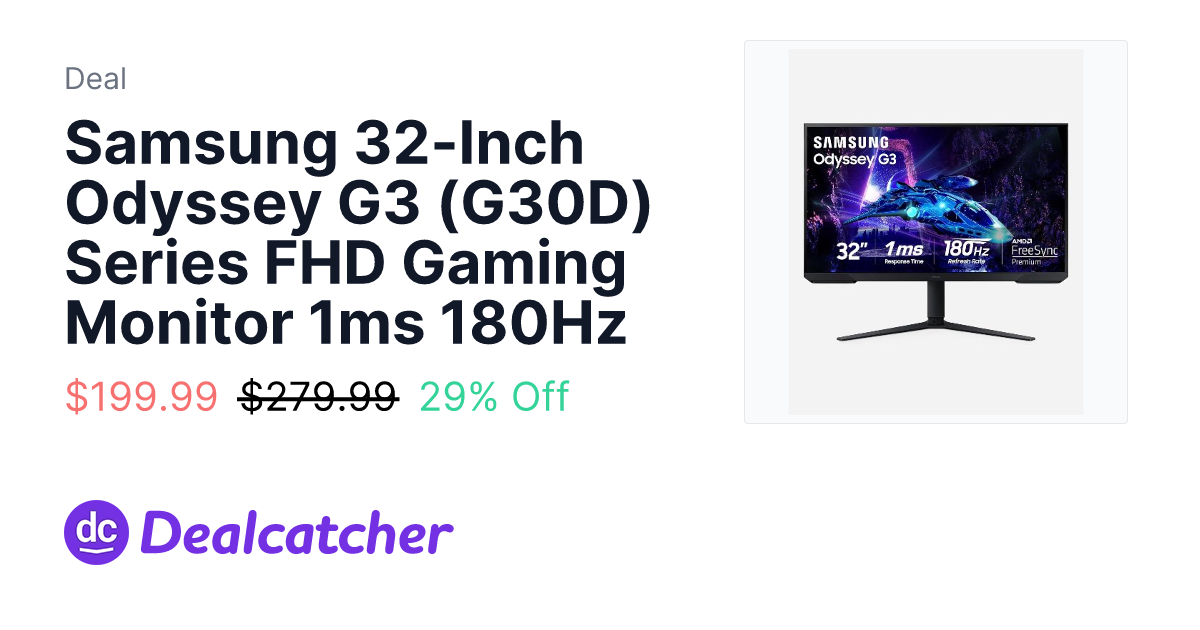 Amazon - Samsung 32-Inch Odyssey G3 (G30D) Series FHD Gaming Monitor 1ms 180Hz $199.99