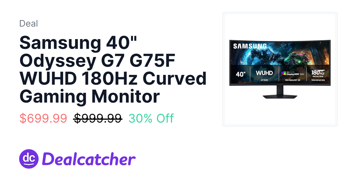Amazon - Samsung 40" Odyssey G7 G75F WUHD 180Hz Curved Gaming Monitor $699.99