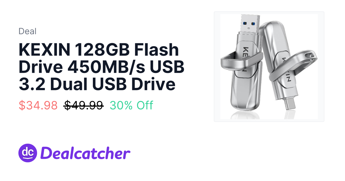 Amazon - KEXIN 128GB Flash Drive 450MB/s USB 3.2 Dual USB Drive $34.98