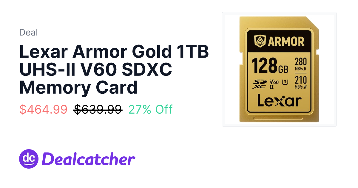 Amazon - Lexar Armor Gold 1TB UHS-II V60 SDXC Memory Card $464.99