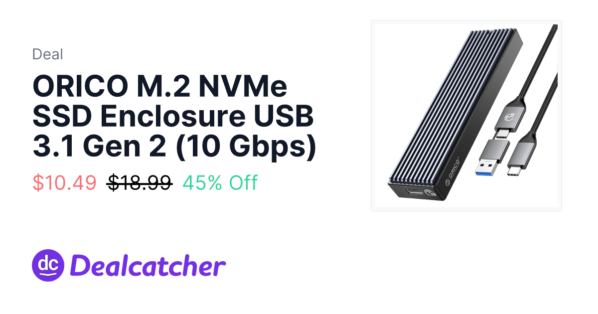 Amazon - ORICO M.2 NVMe SSD Enclosure USB 3.1 Gen 2 (10 Gbps) $10.49