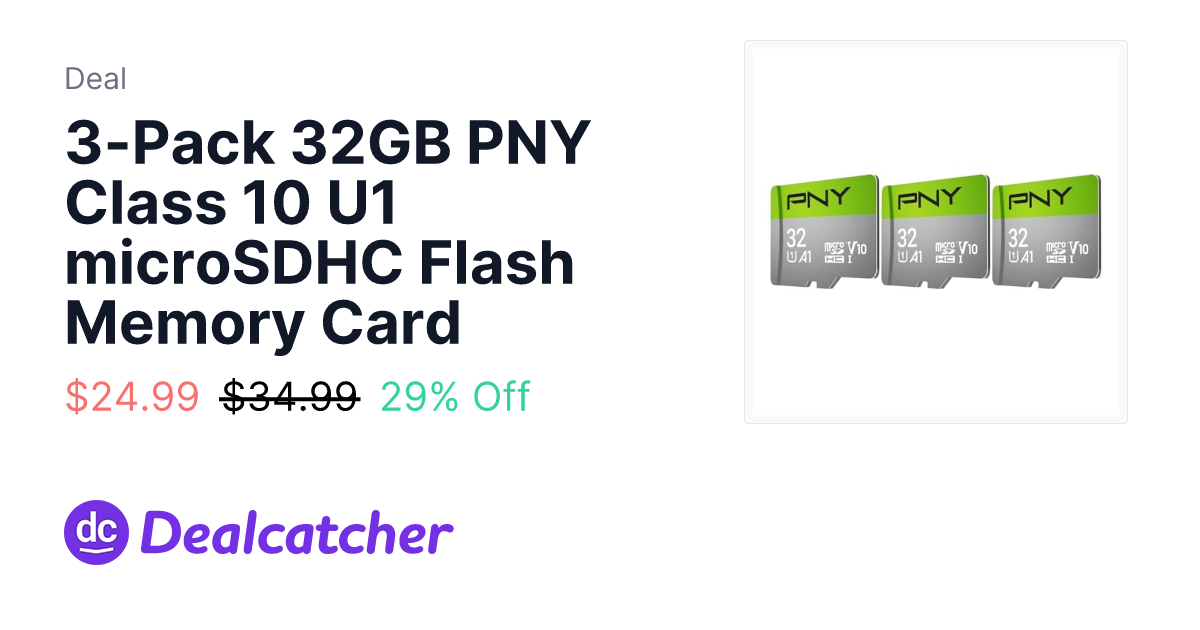 Amazon - 3-Pack 32GB PNY Class 10 U1 microSDHC Flash Memory Card $24.99
