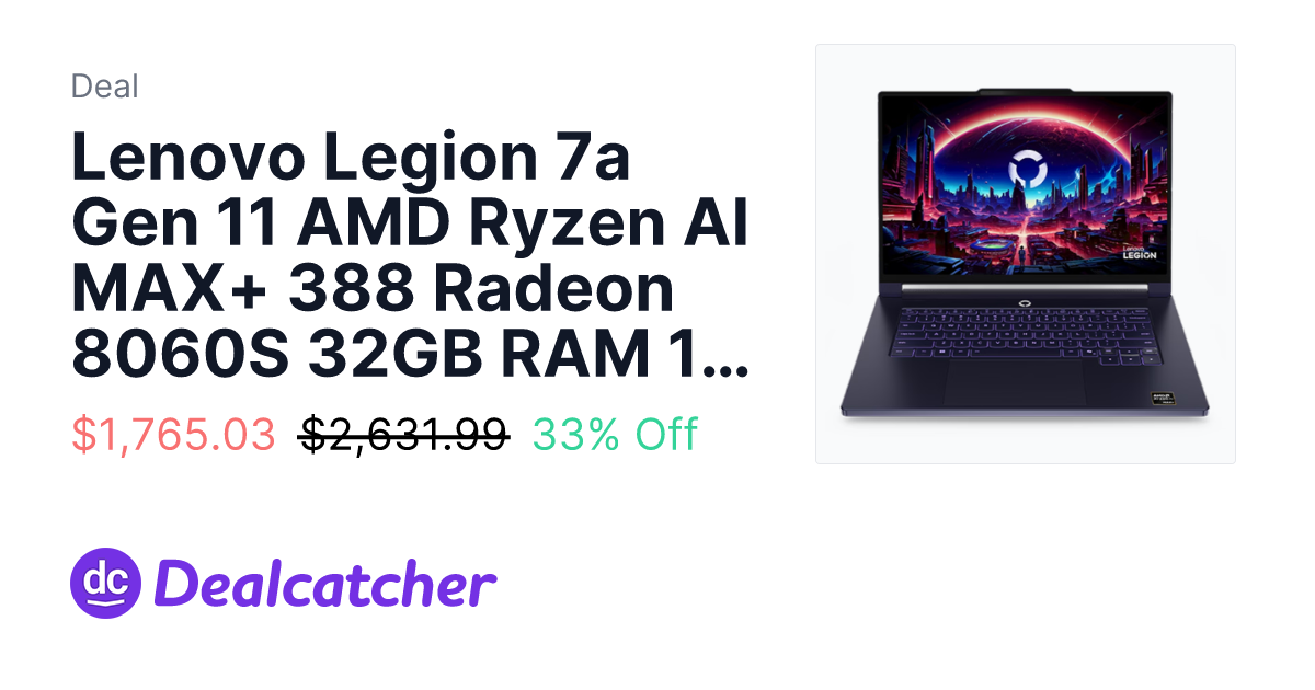 Lenovo - Lenovo Legion 7a Gen 11 AMD Ryzen AI MAX+ 388 Radeon 8060S 32GB RAM 1TB SSD 15.3" QHD+ OLED $1,765.03