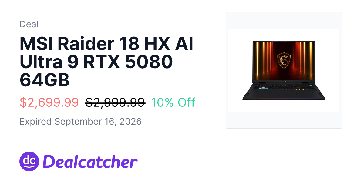 Woot - MSI Raider 18 HX AI Ultra 9 RTX 5080 64GB $2,699.99