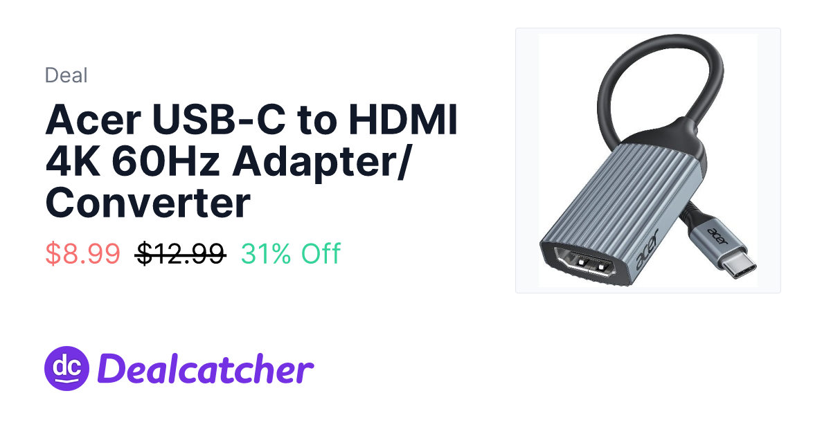 Amazon - Acer USB-C to HDMI 4K 60Hz Adapter/Converter $8.99