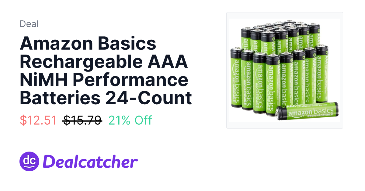 Amazon - Amazon Basics Rechargeable AAA NiMH Performance Batteries 24-Count $12.51