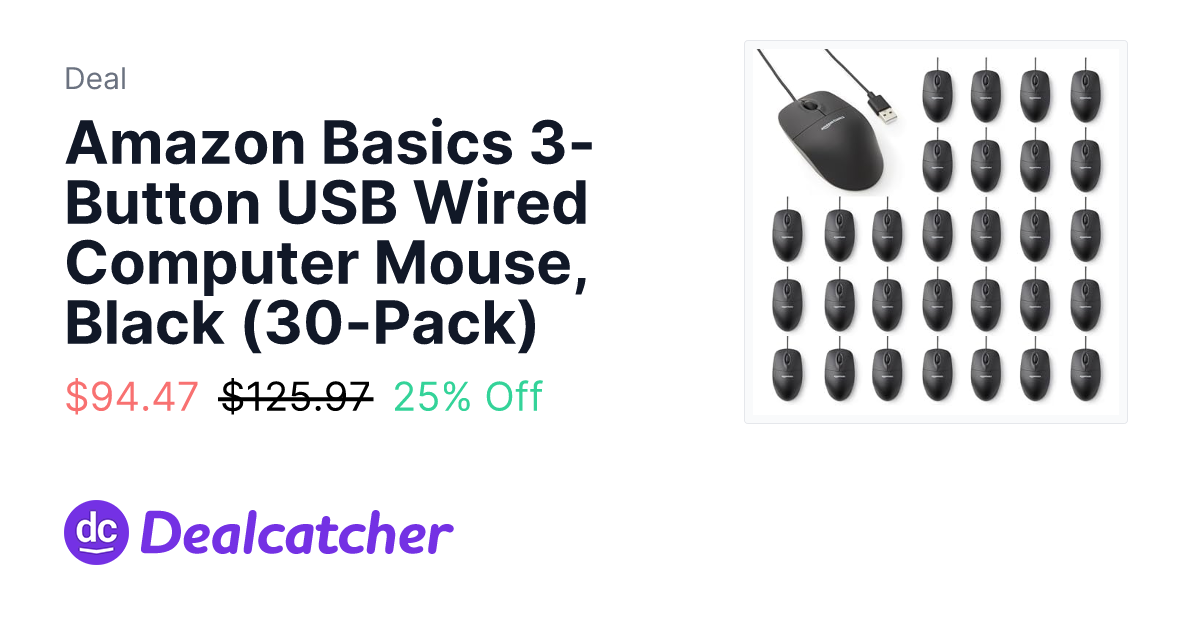 Amazon - Amazon Basics 3-Button USB Wired Computer Mouse, Black (30-Pack) $94.47