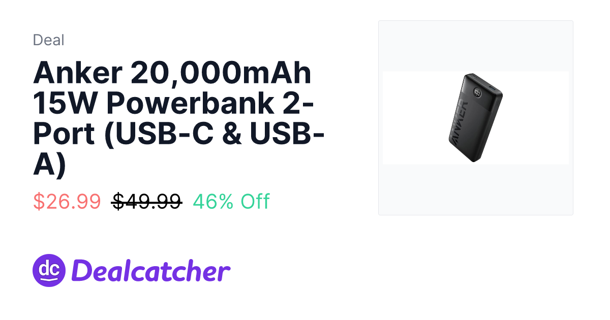 Woot - Anker 20,000mAh 15W Powerbank 2-Port (USB-C & USB-A) $26.99