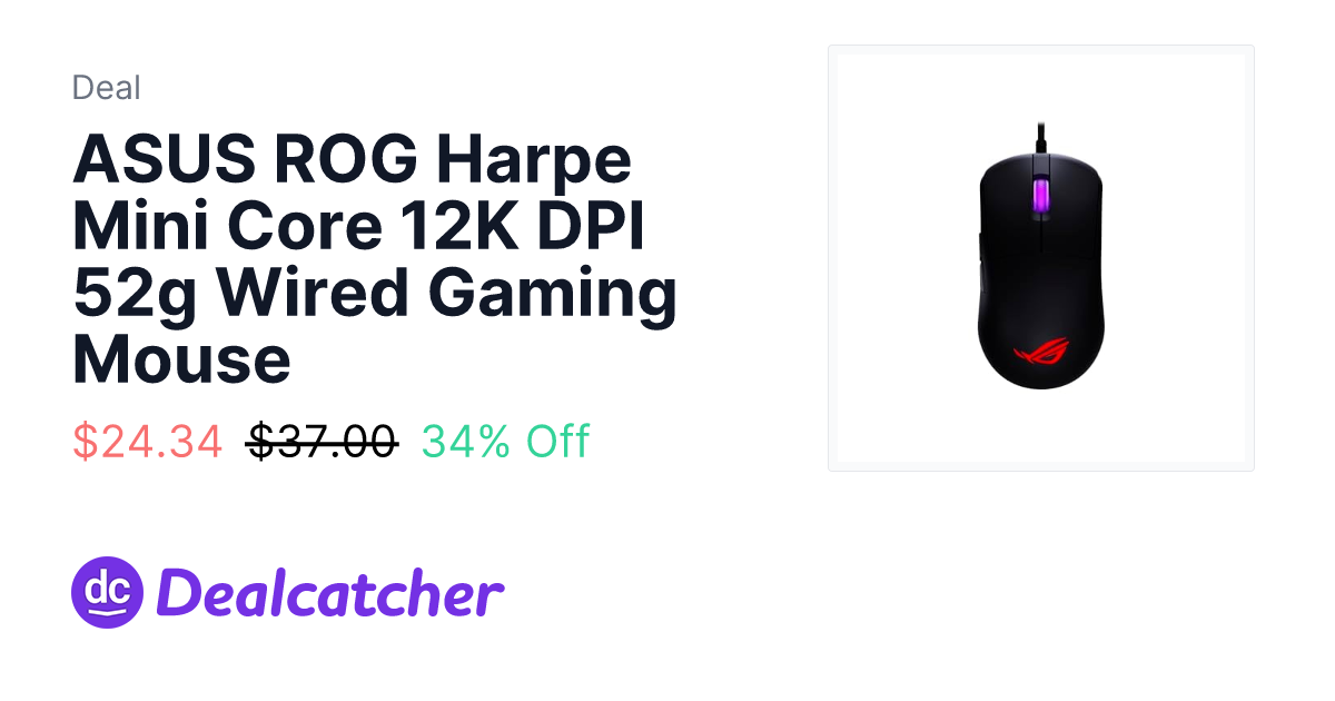 Amazon - ASUS ROG Harpe Mini Core 12K DPI 52g Wired Gaming Mouse $24.34