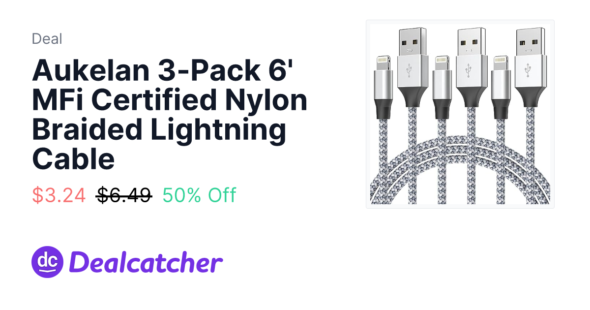 Amazon - Aukelan 3-Pack 6' MFi Certified Nylon Braided Lightning Cable $3.24